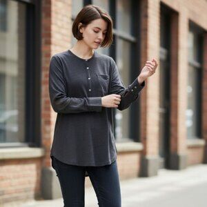 Brochu Walker Black Long Sleeve Banded Front Button Blouse Size Small